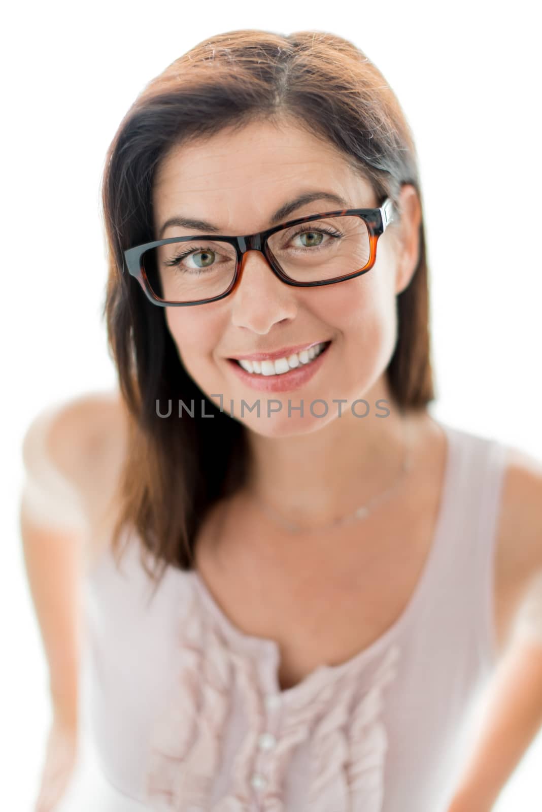 portrait of a casual mature business woman wearing geek glasses