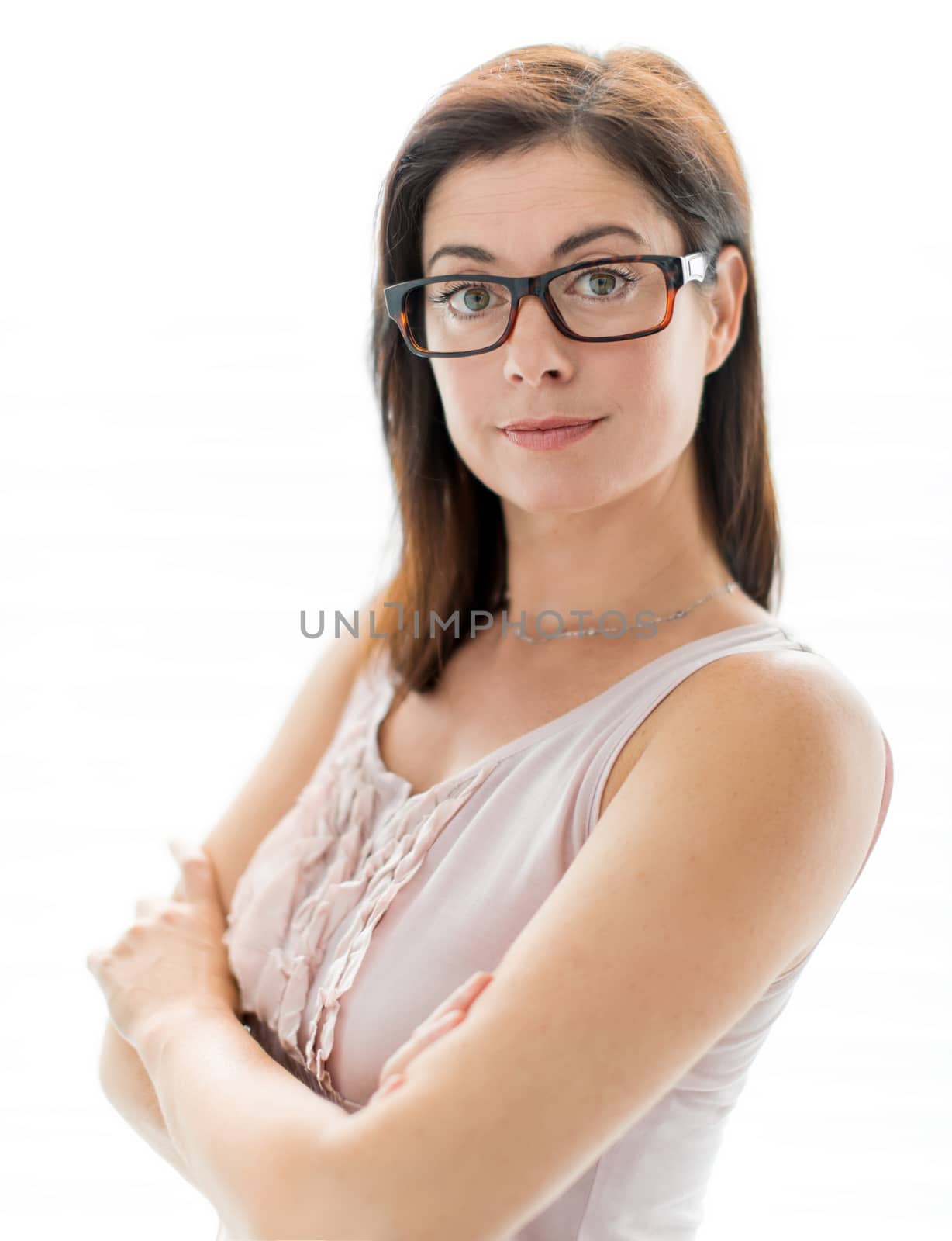 portrait of a casual mature business woman wearing geek glasses