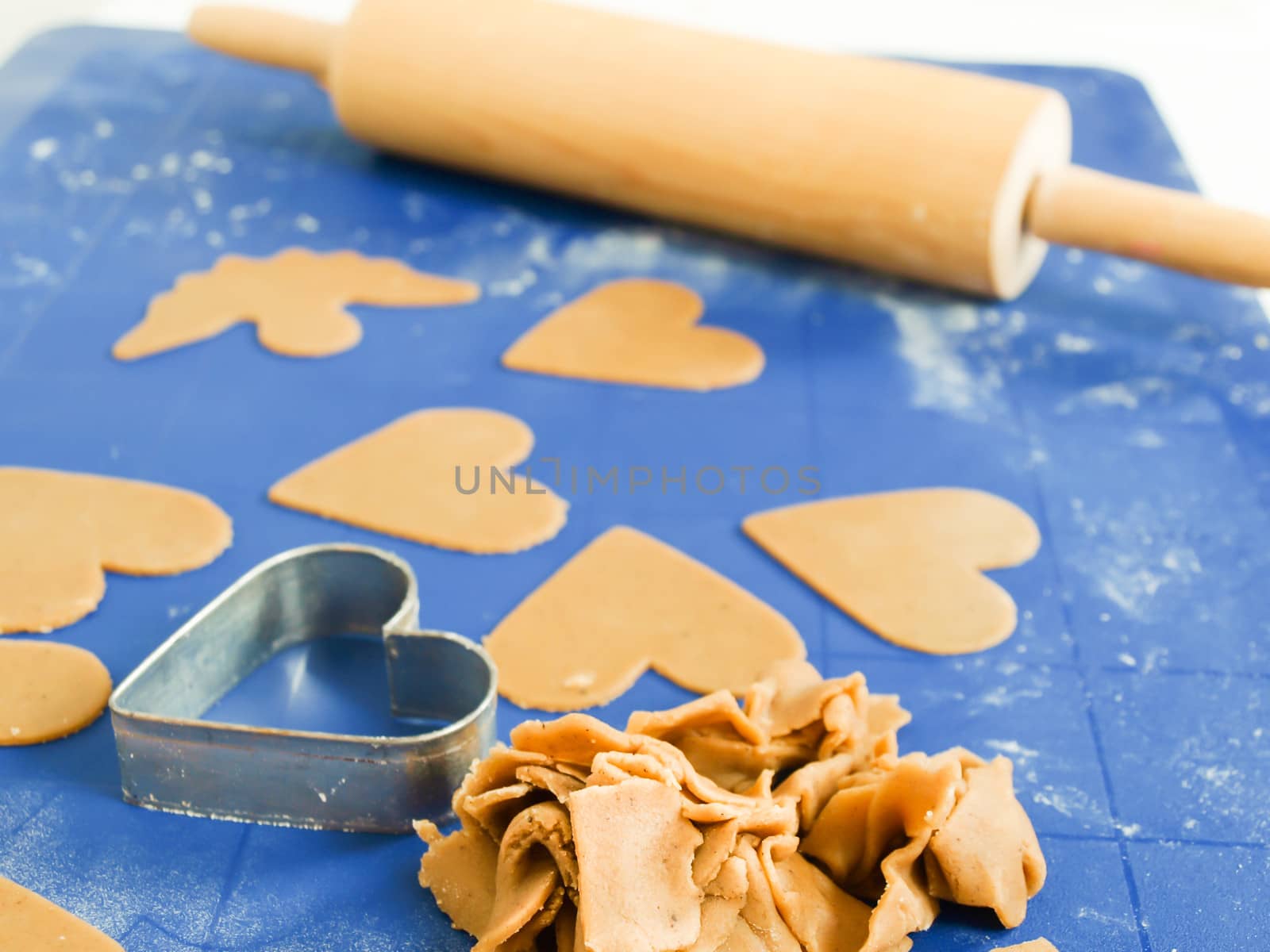 Gingerbread baking on blue nonstick silicone mat