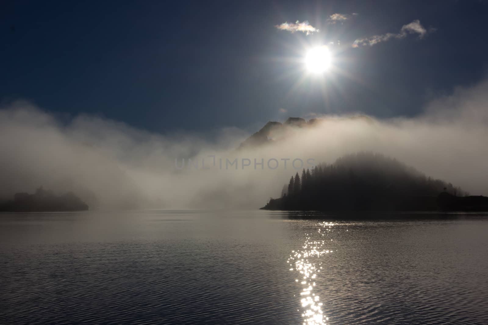 Picture of a seascape with low fog and islands