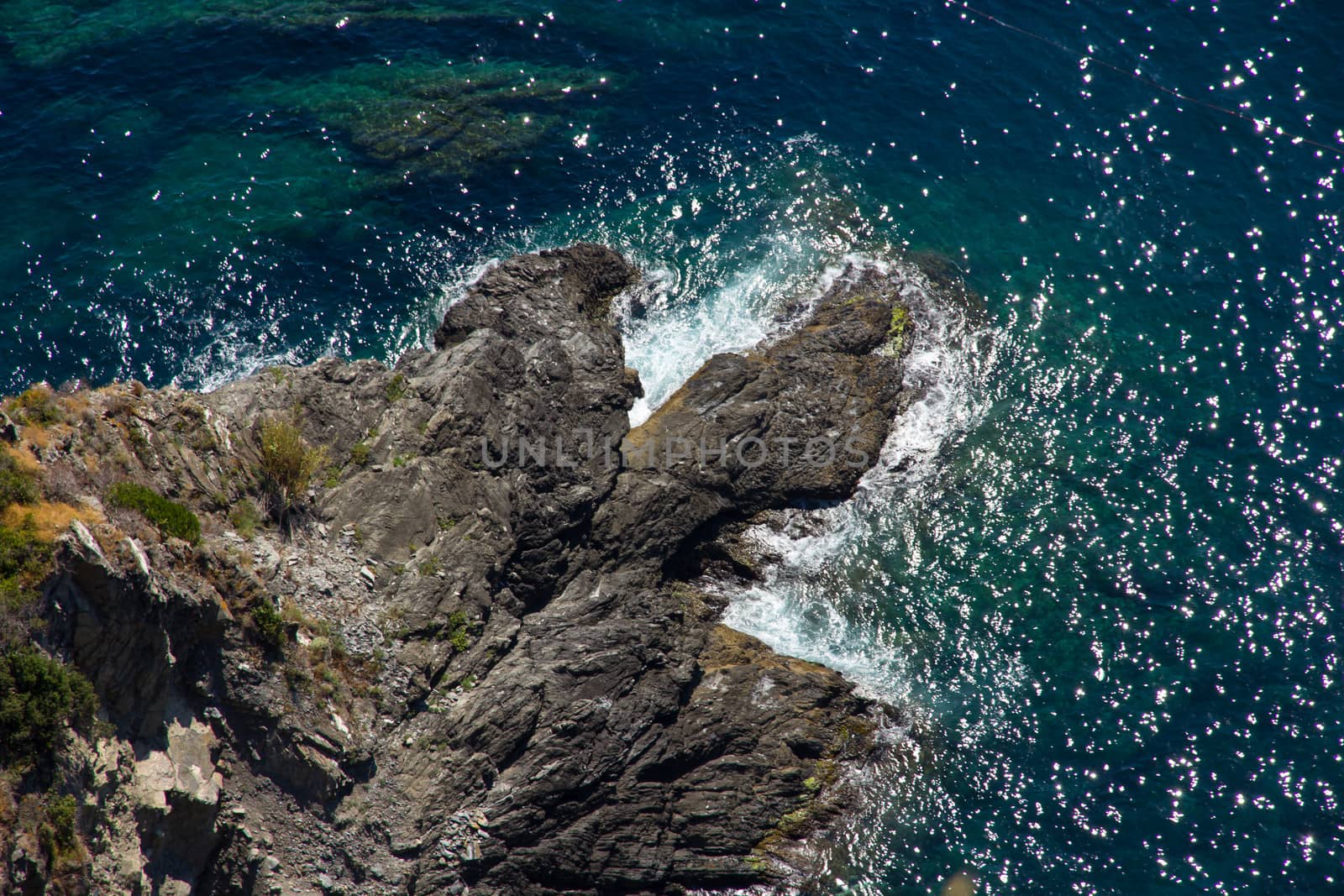 Picture taken from a cliff down onto the seashore
