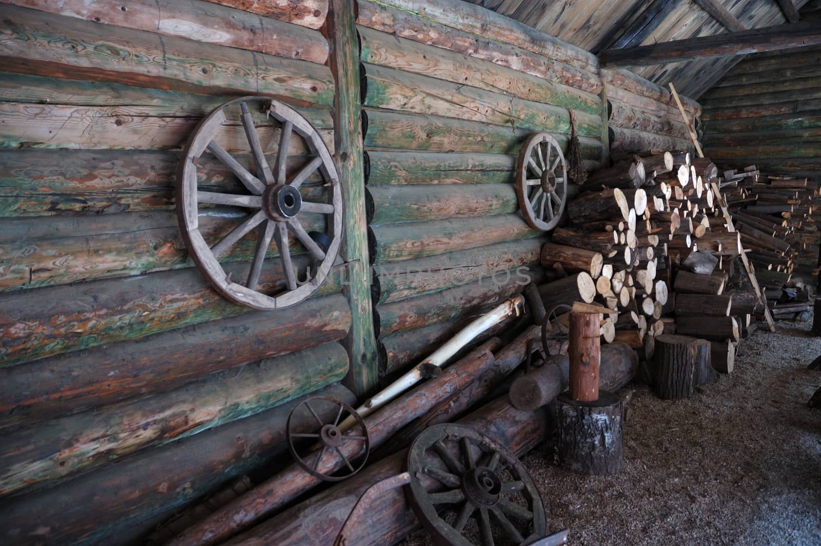 Inside courtyard of traditional russian farm