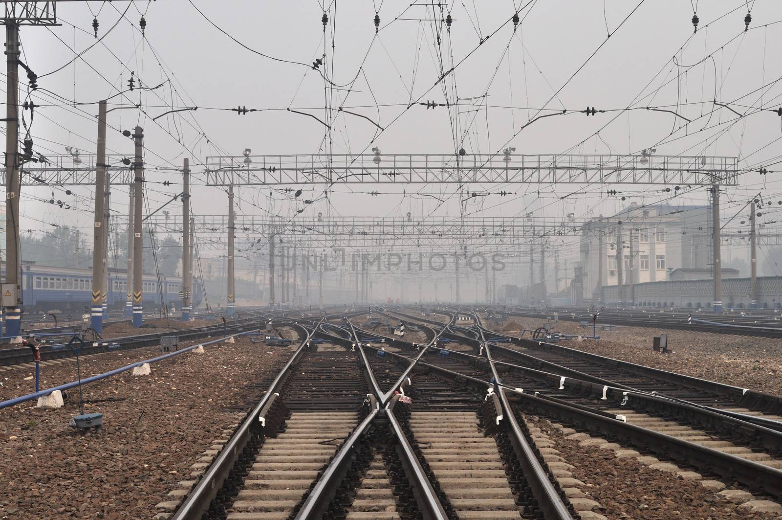 Smog over railway station in Moscow, Russia by wander