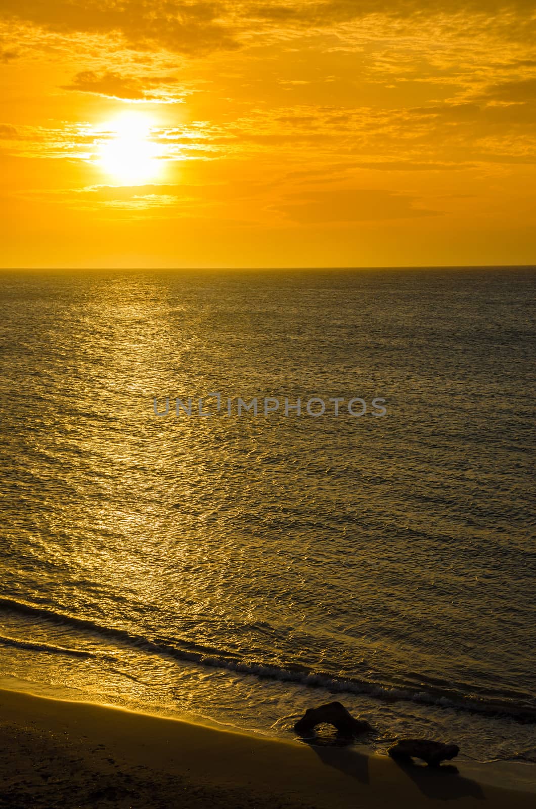 Orange sunset of the Caribbean Sea in La Guajira, Colombia