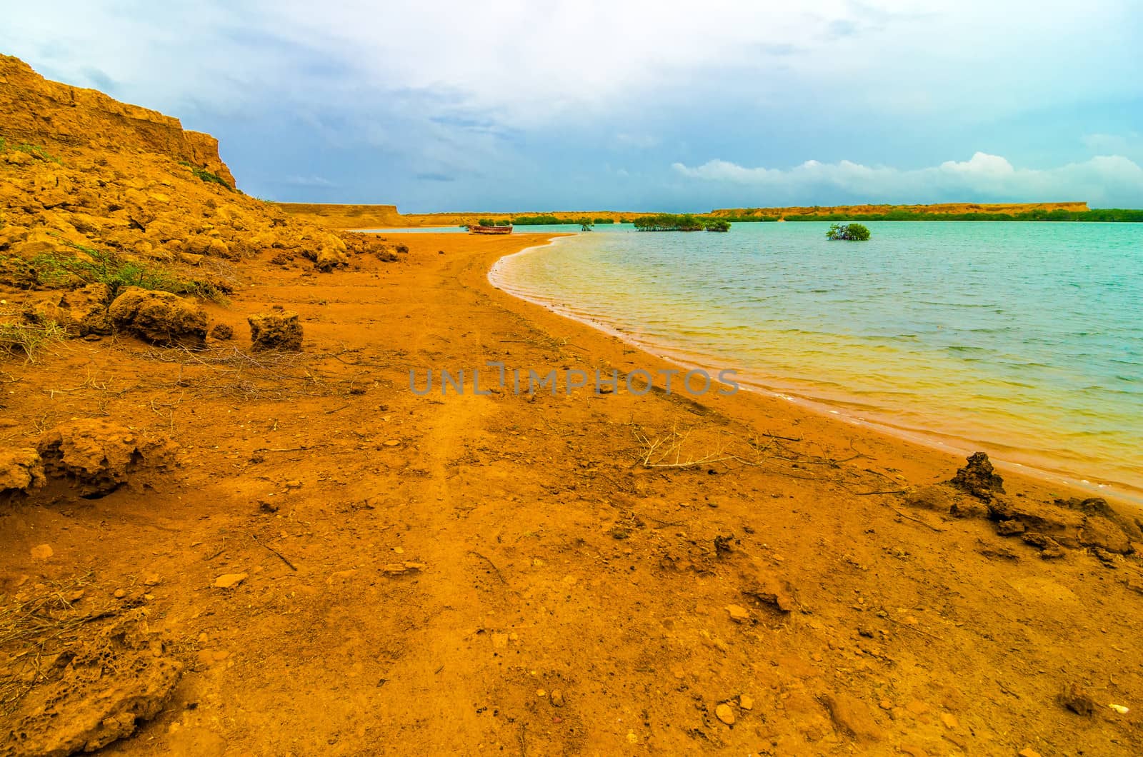 View of the coast in La Guajira, Colombia near Punta Gallinas