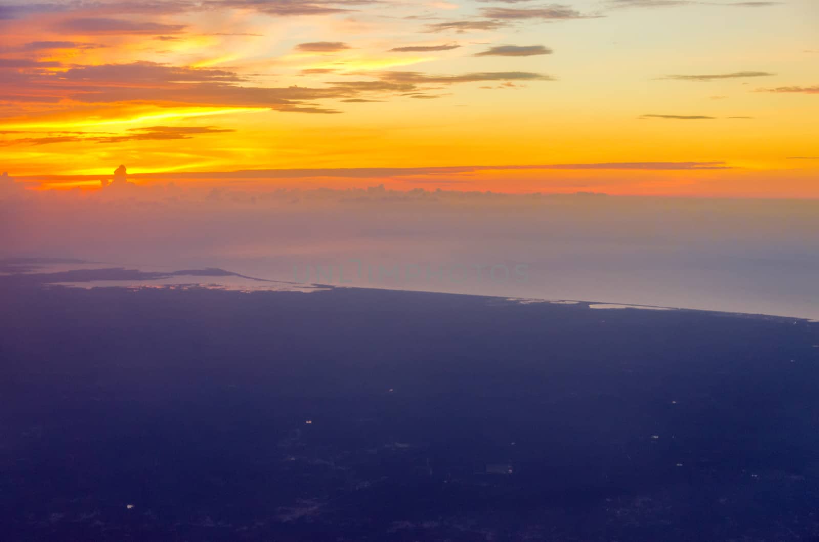 Orange sunset off the Colombian coast near Riohacha, La Guajira