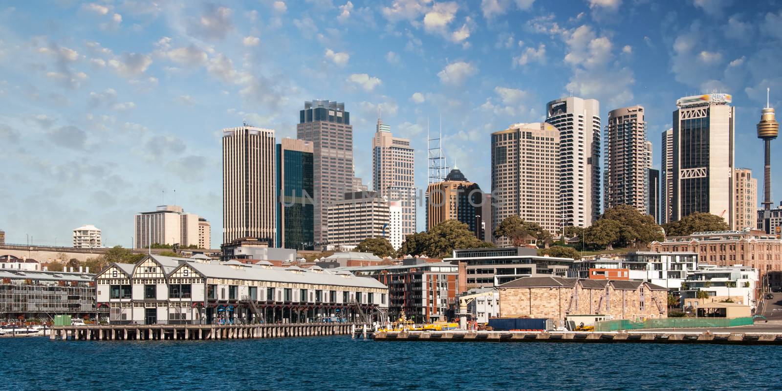 Skyscrapers of Sydney Harbour in Port Jackson, natural harbour o by jovannig