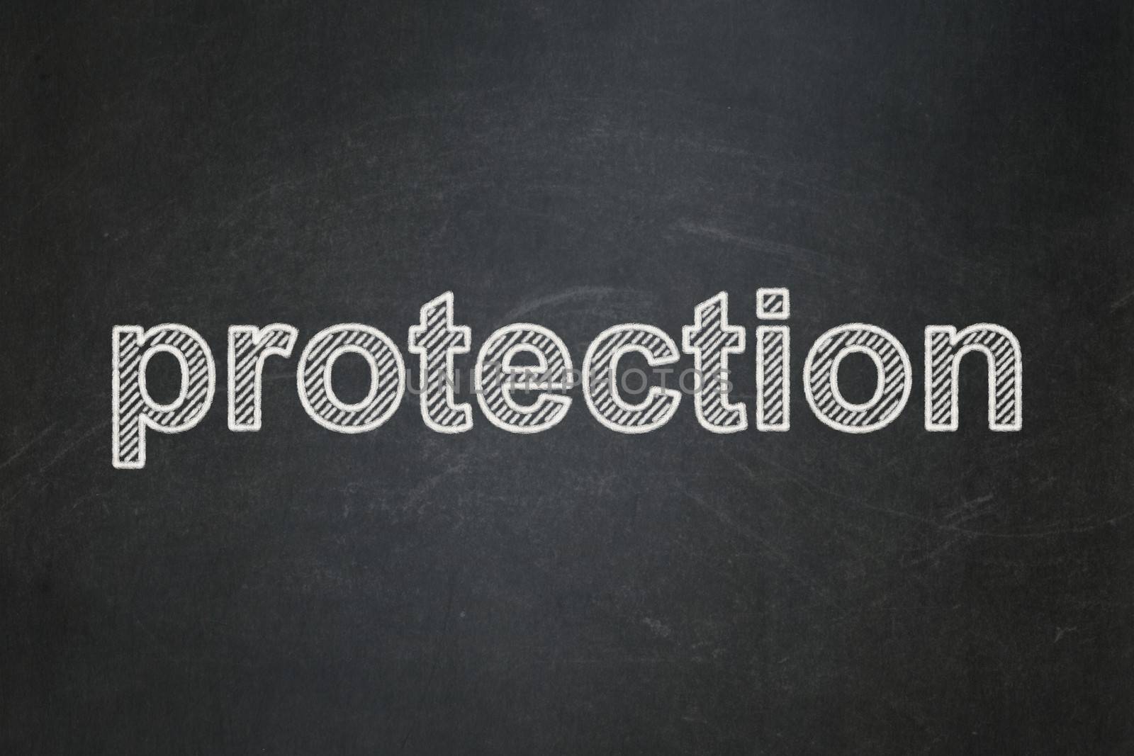 Protection concept: text Protection on Black chalkboard background, 3d render