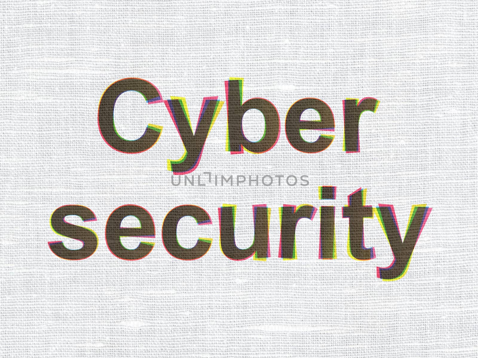 Protection concept: CMYK Cyber Security on linen fabric texture background, 3d render