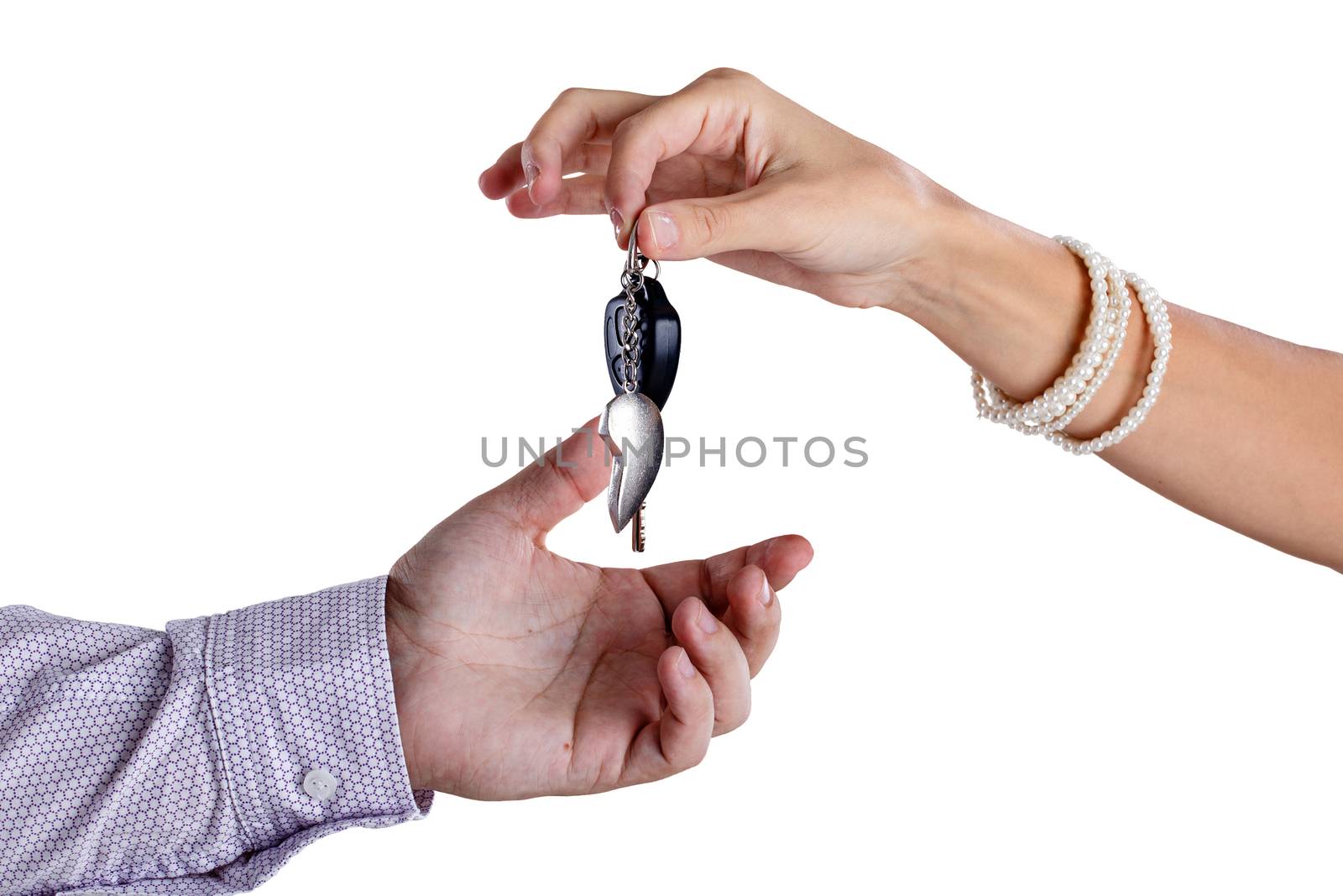 Transfer from the car ignition keys isolated on white background