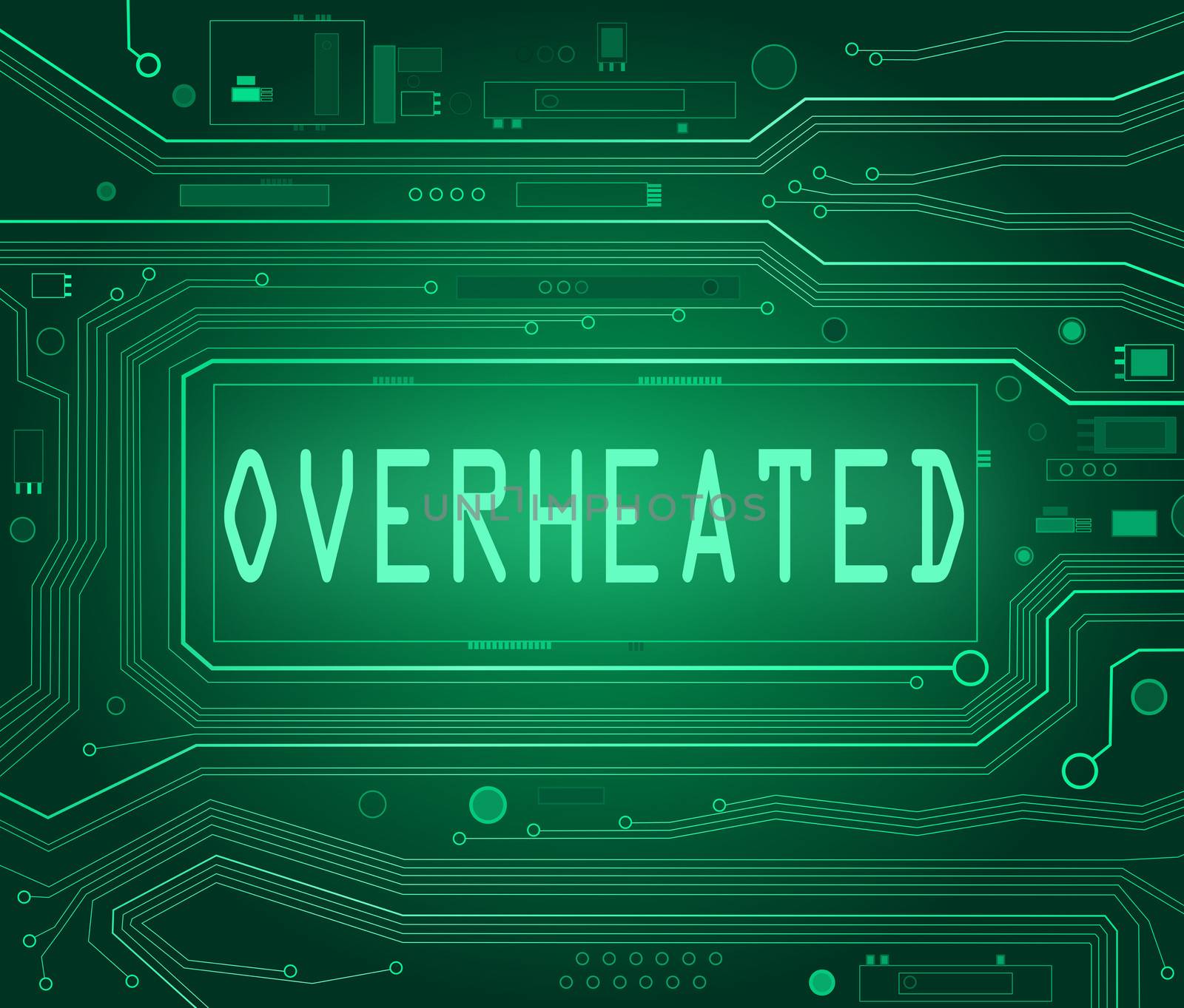 Abstract style illustration depicting printed circuit board components with an overheated concept.