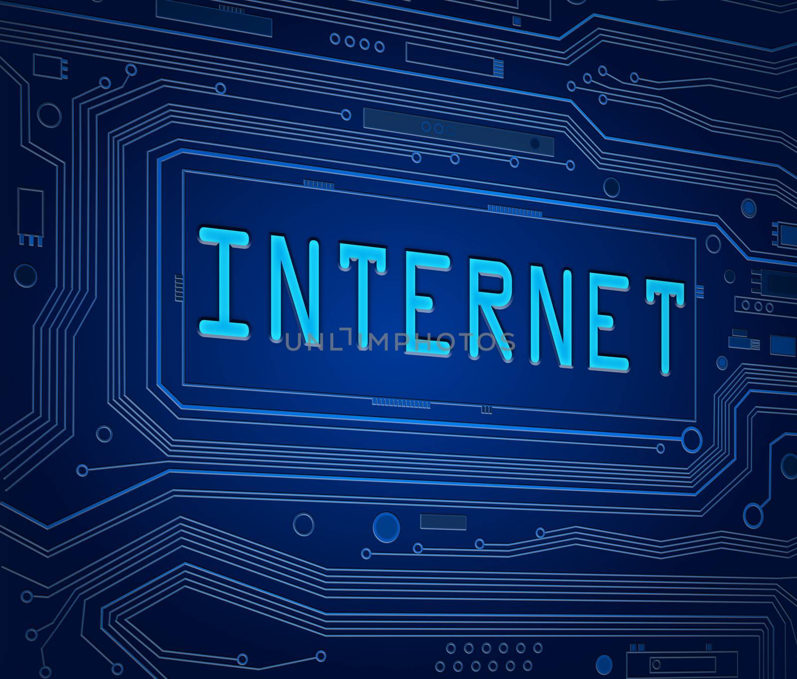 Abstract style illustration depicting printed circuit board components with an internet concept.