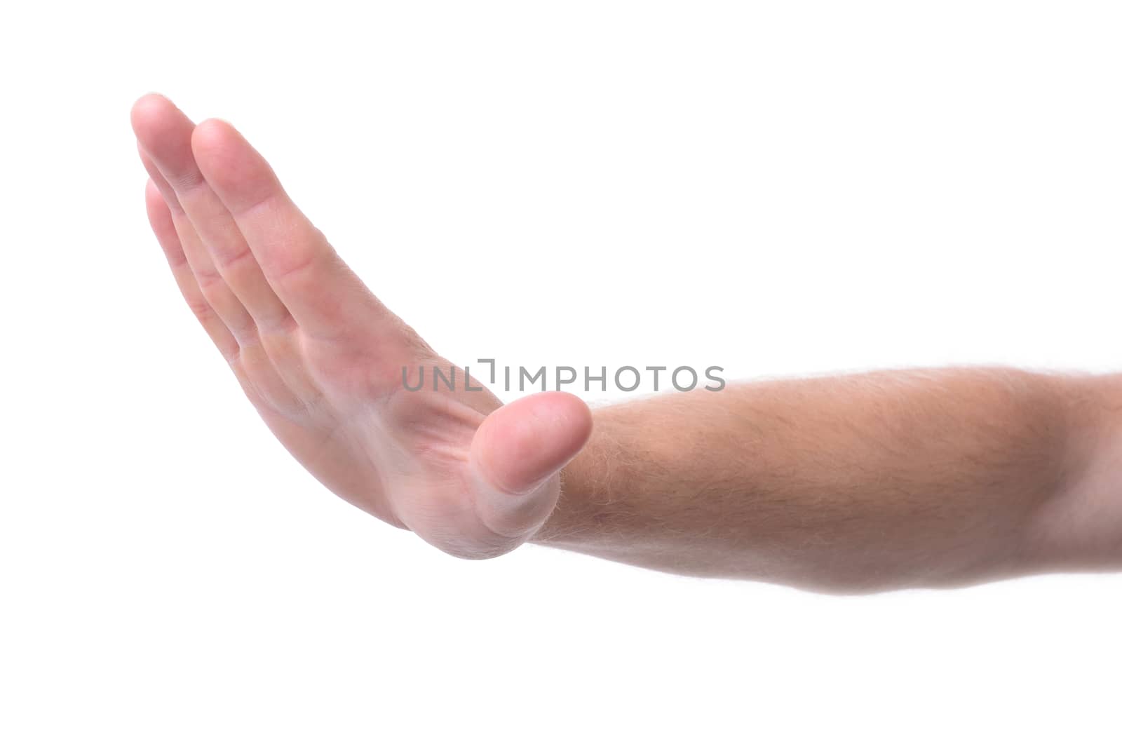 Hand gesture concept of stop or no more isolated on a white background