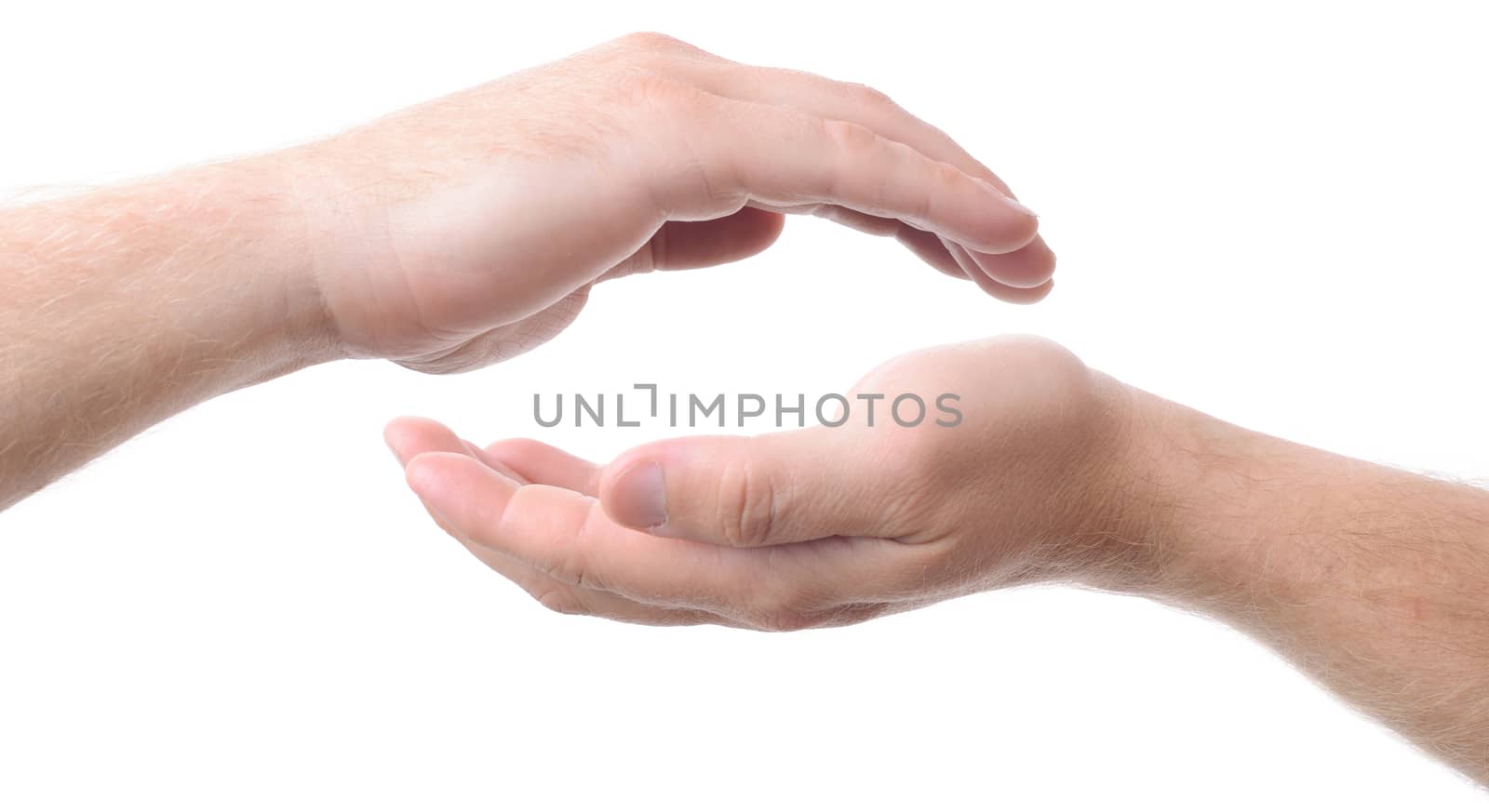 two cupped hands concept of protecting, isolated on a white background