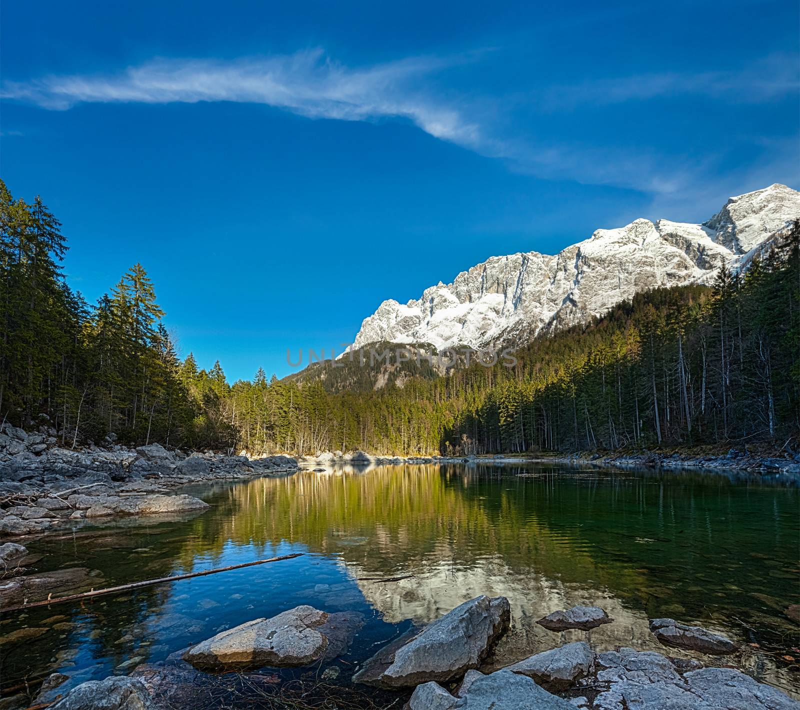 Frillensee lake  and Zugspitze - the highest mountain in Germany by dimol