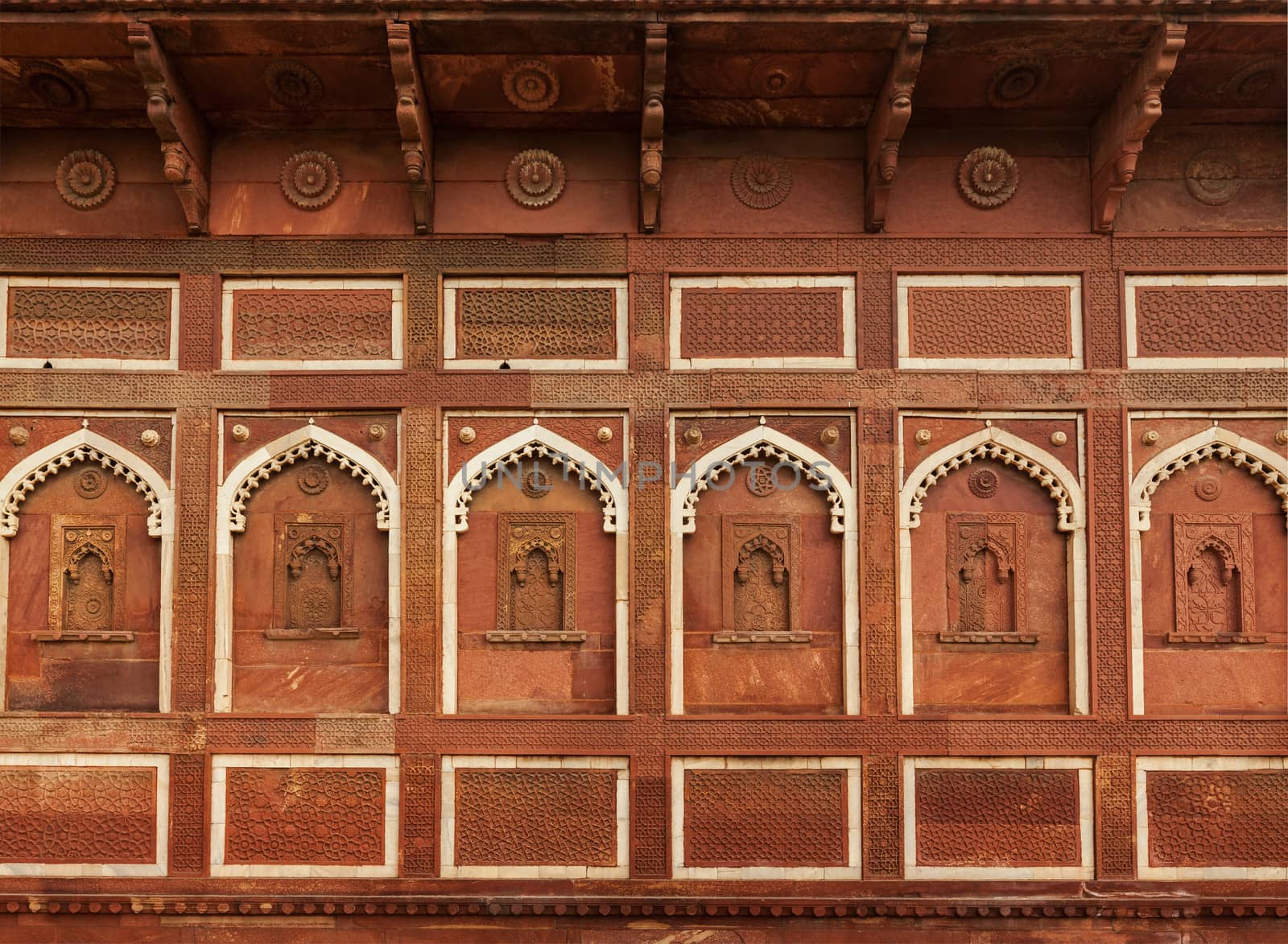 Wall decoration in Agra fort. Agra, Uttar Pradesh, India by dimol