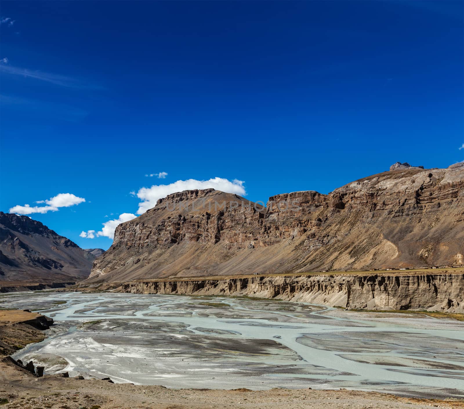 Himalayan landscape in Himalayas along Manali-Leh road. Himachal Pradesh, India