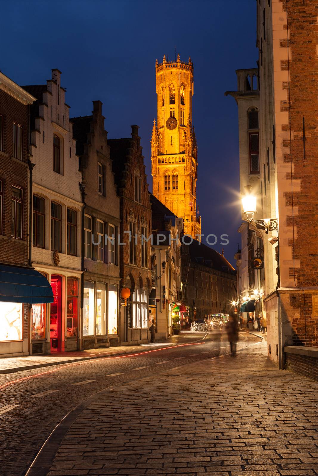 Bruges street in night, Belgium by dimol