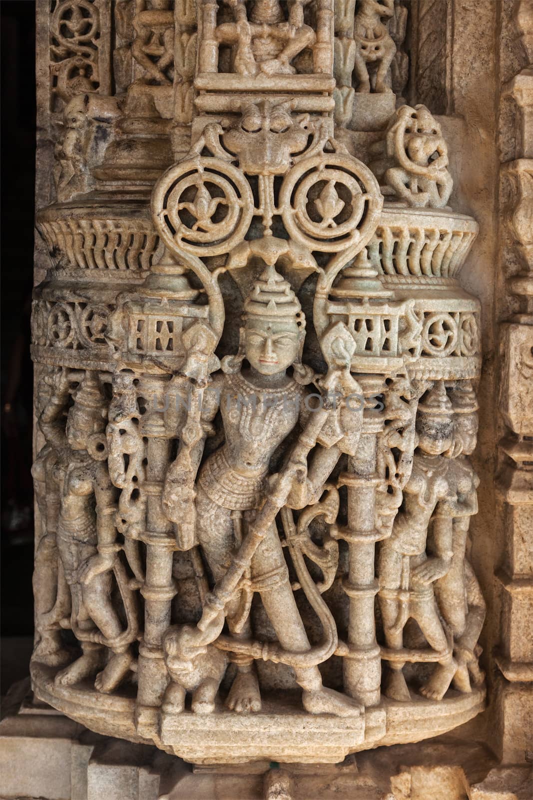 Stone carving in Ranakpur temple, Rajasthan by dimol