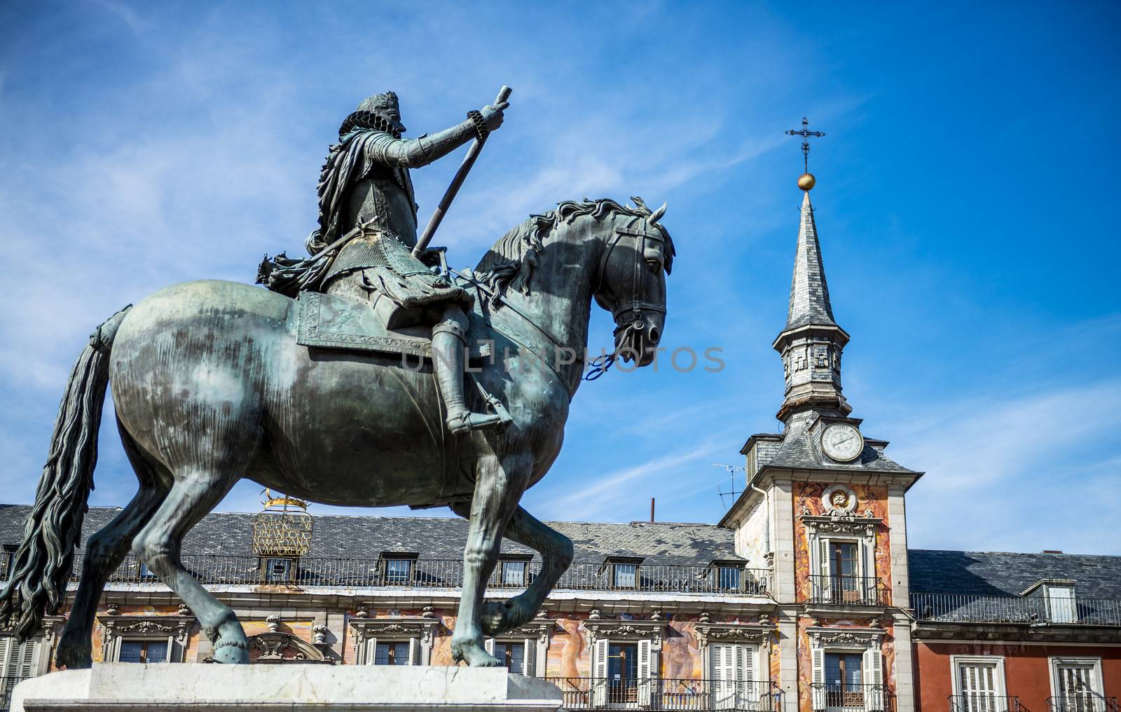 View of Statue of King Philips III, Plaza Mayor, Madrid, Spain