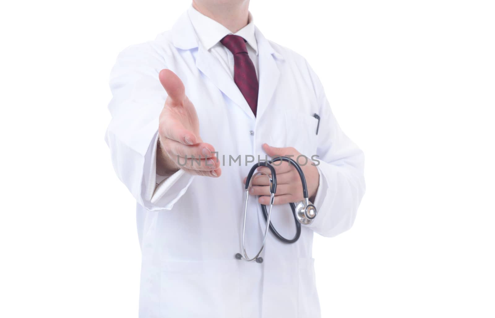 Doctor handshake welcome greeting isolated on white background