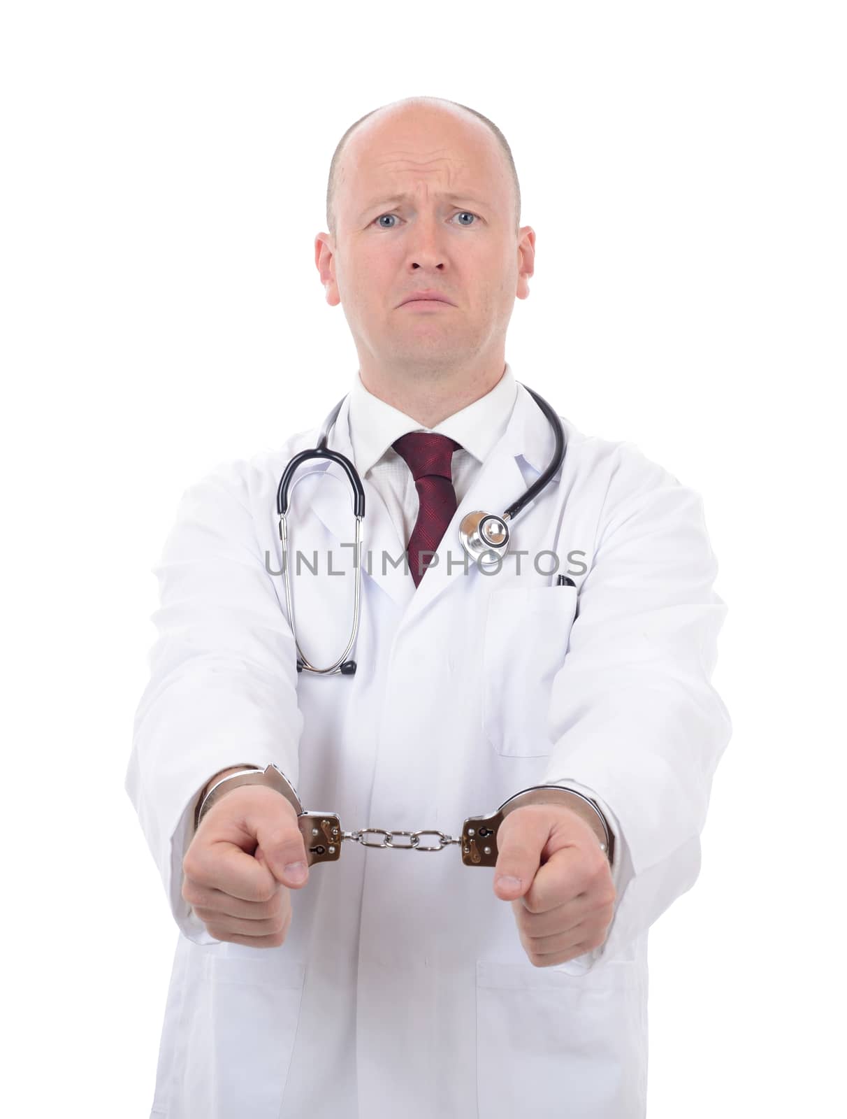 Malpractice by  a doctor isolated on white background