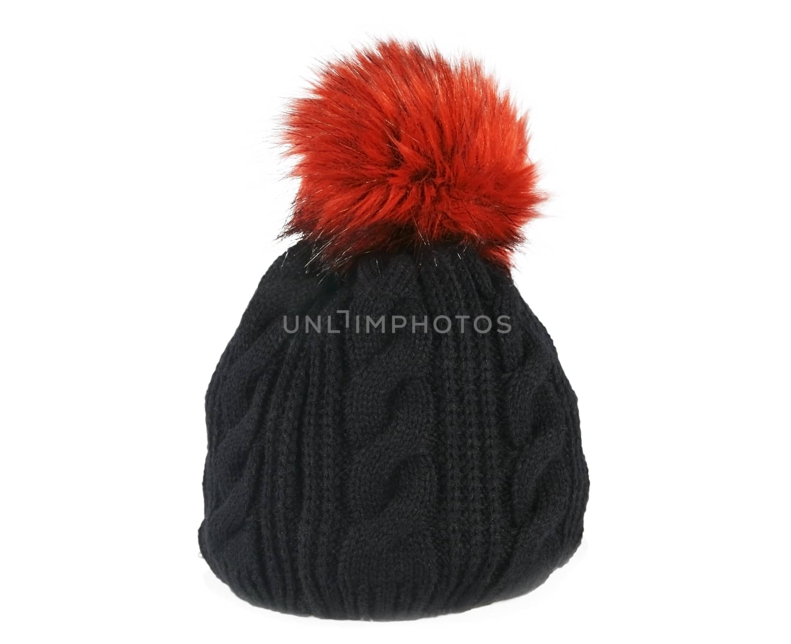 Woolen knitted cap in black on a white background            