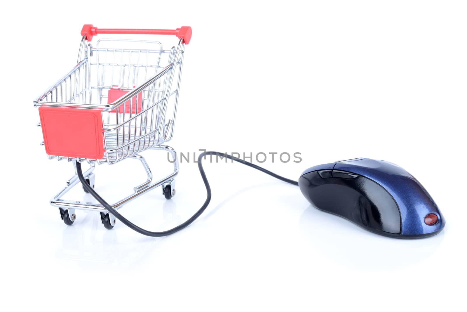 concept of online shopping, shopping cart with mouse plugged in