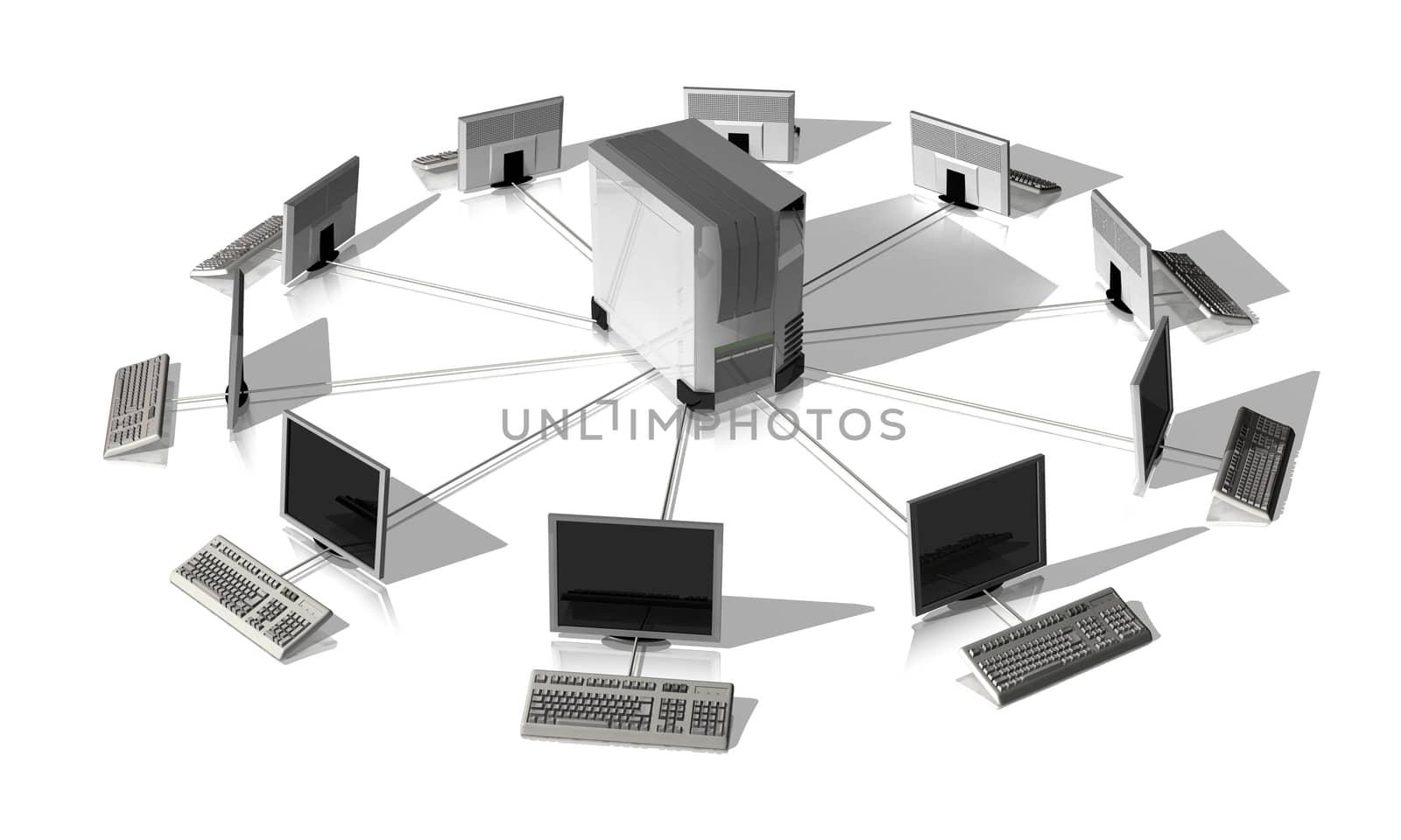 It network around a server isolated on white