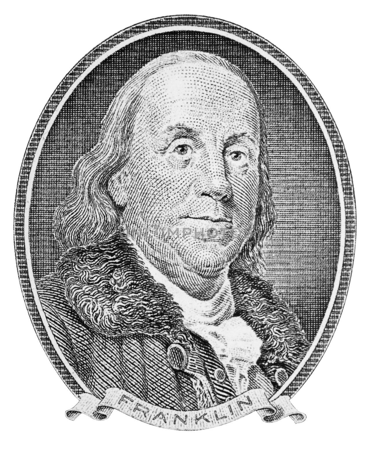 Benjamin Franklin. Isolated on white. Clipping path