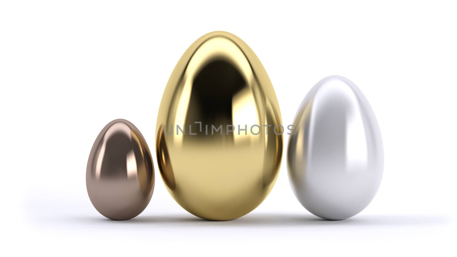 three eggs gold silver and bronze on white background. concept of award or level of service.