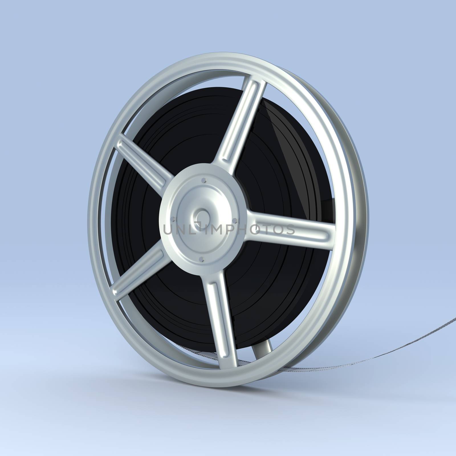 A Film reel. 3D rendered Illustration. Unbalanced lightning. 