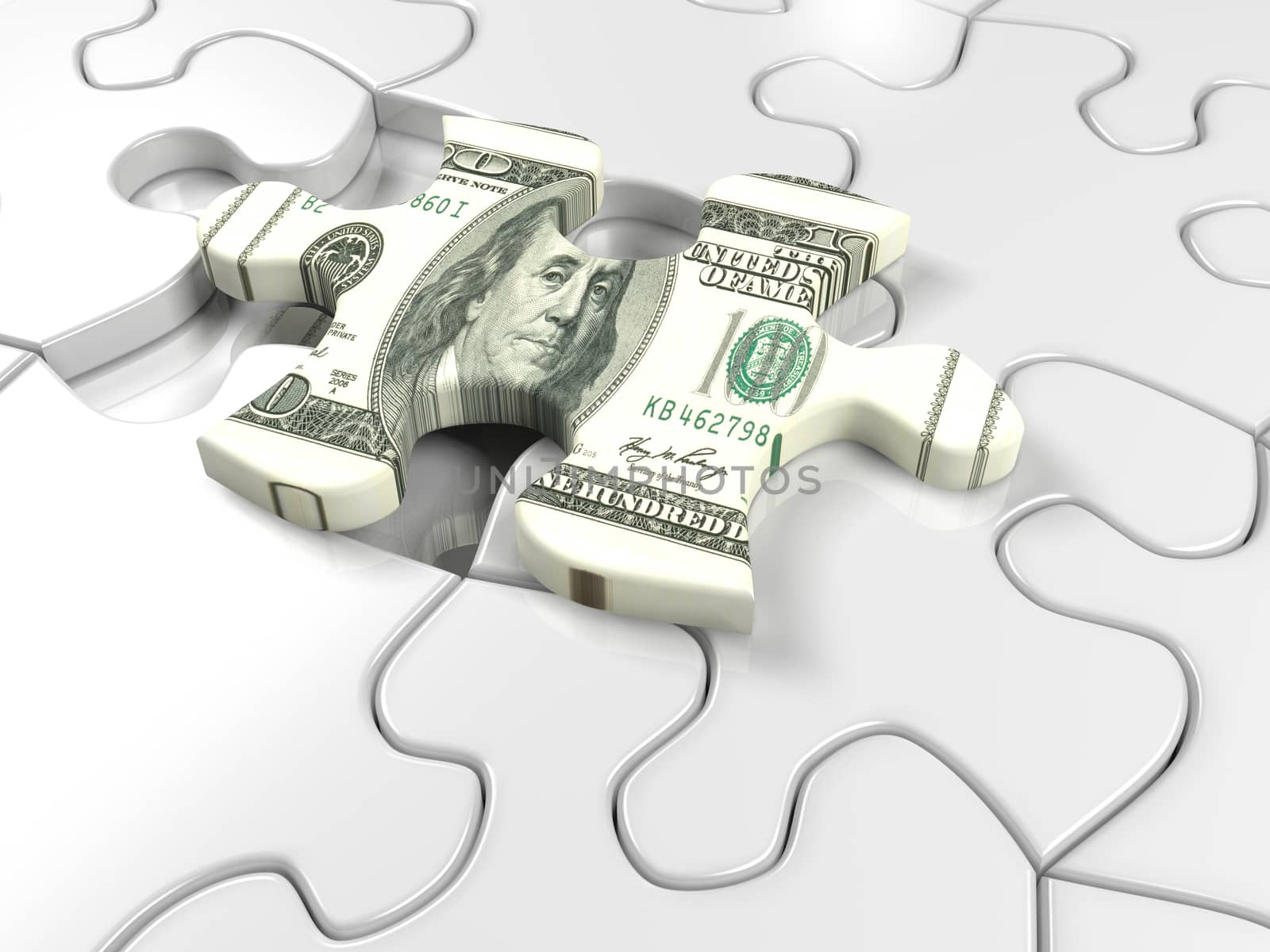 Concept of money with a hundred dollar jigsaw piece