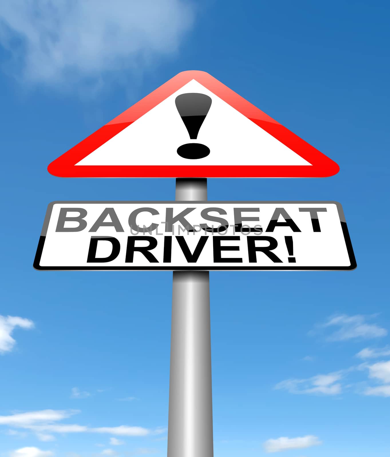Illustration depicting a sign with a backseat driver concept.