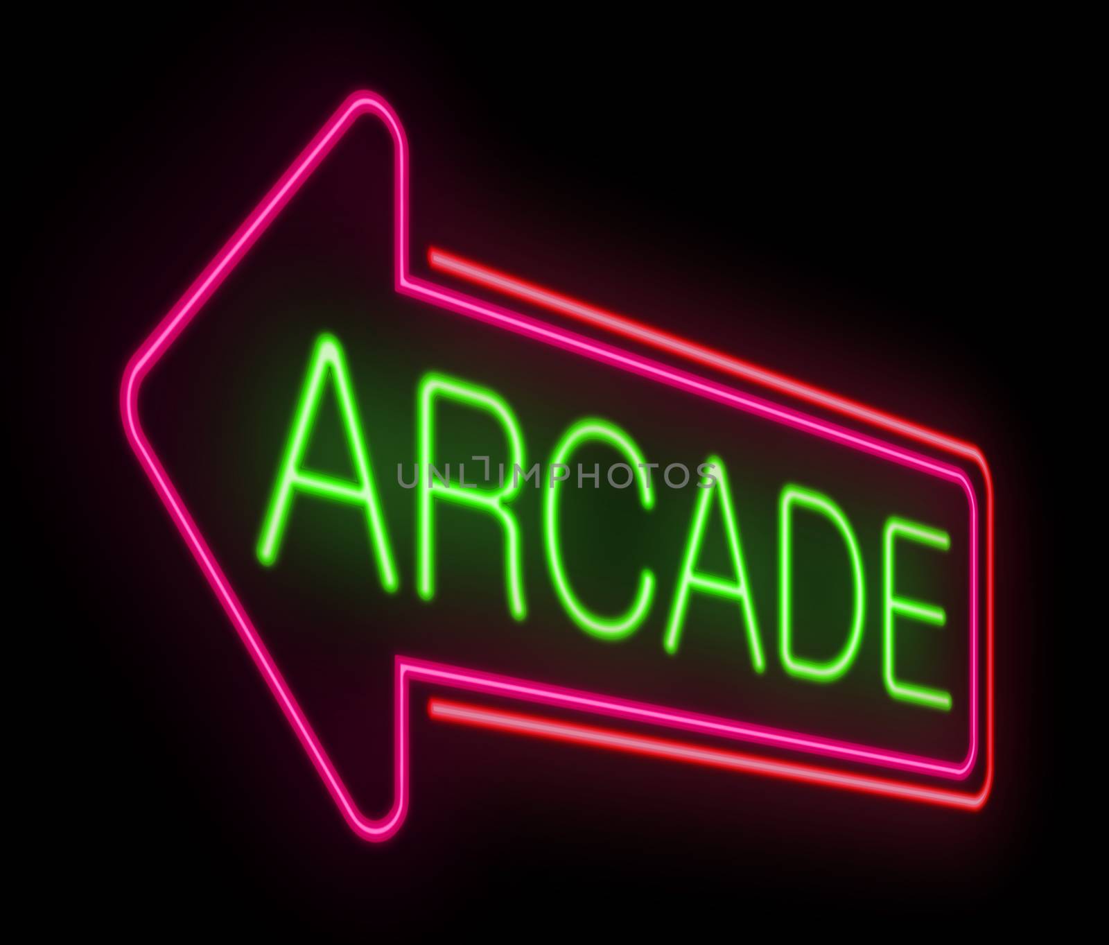 Illustration depicting an illuminated neon arcade sign.