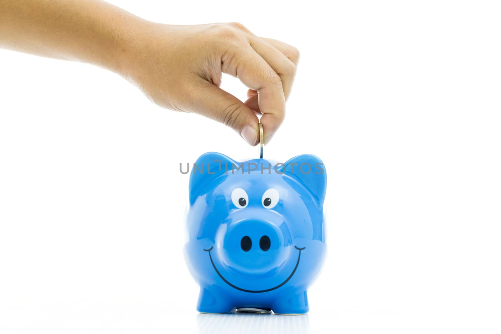 Money Saving with blue Piggy bank