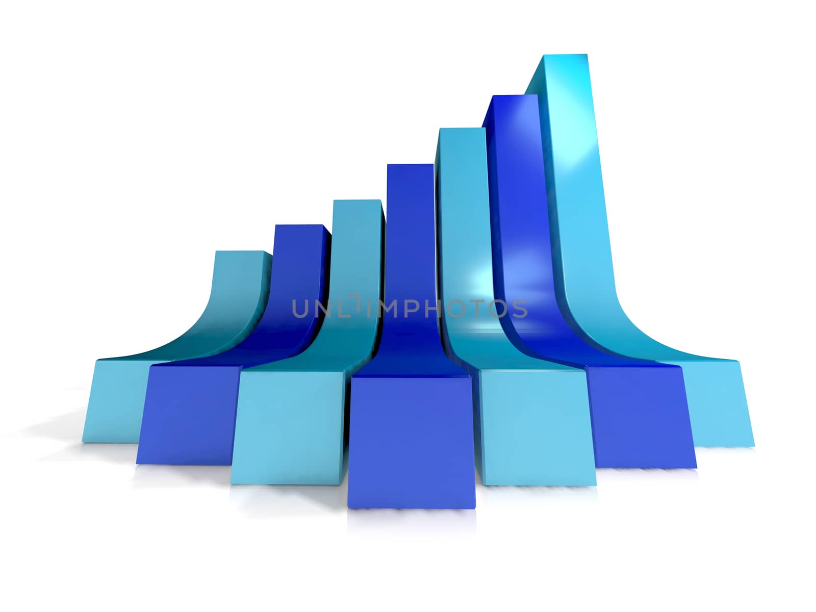 three dimensional growth bar chart in blue isolated on a white background