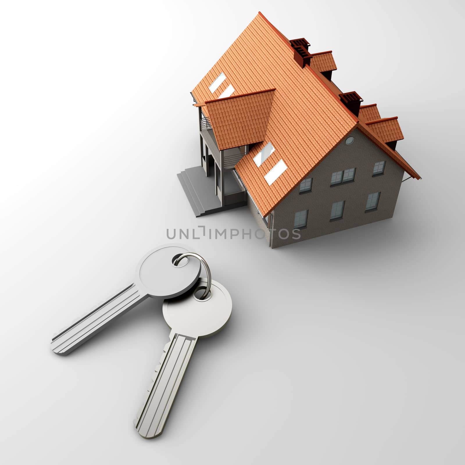 House and a pair of Keys. 3D rendered Illustration.