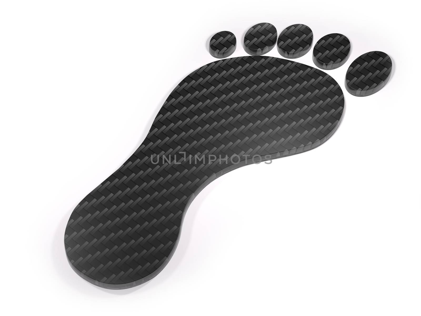 A carbon fiber footprint on white