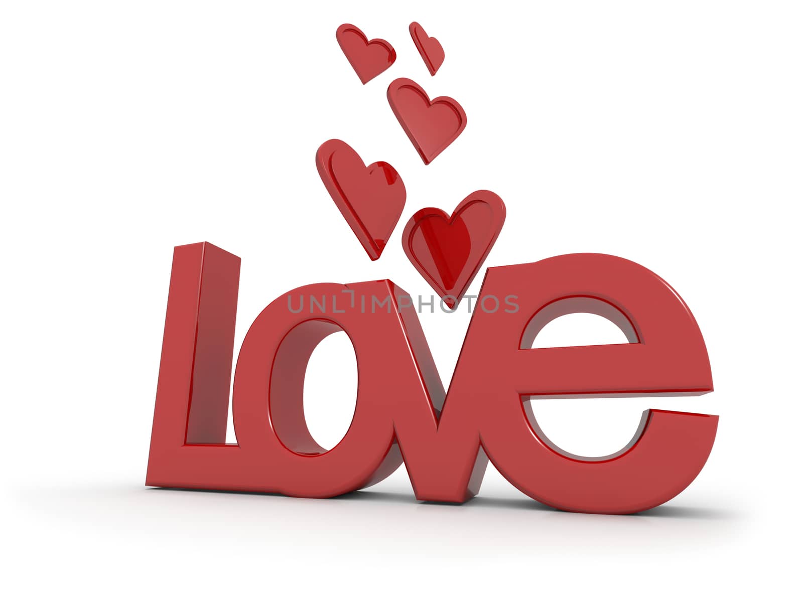 text of love with hearts isolated on a white background