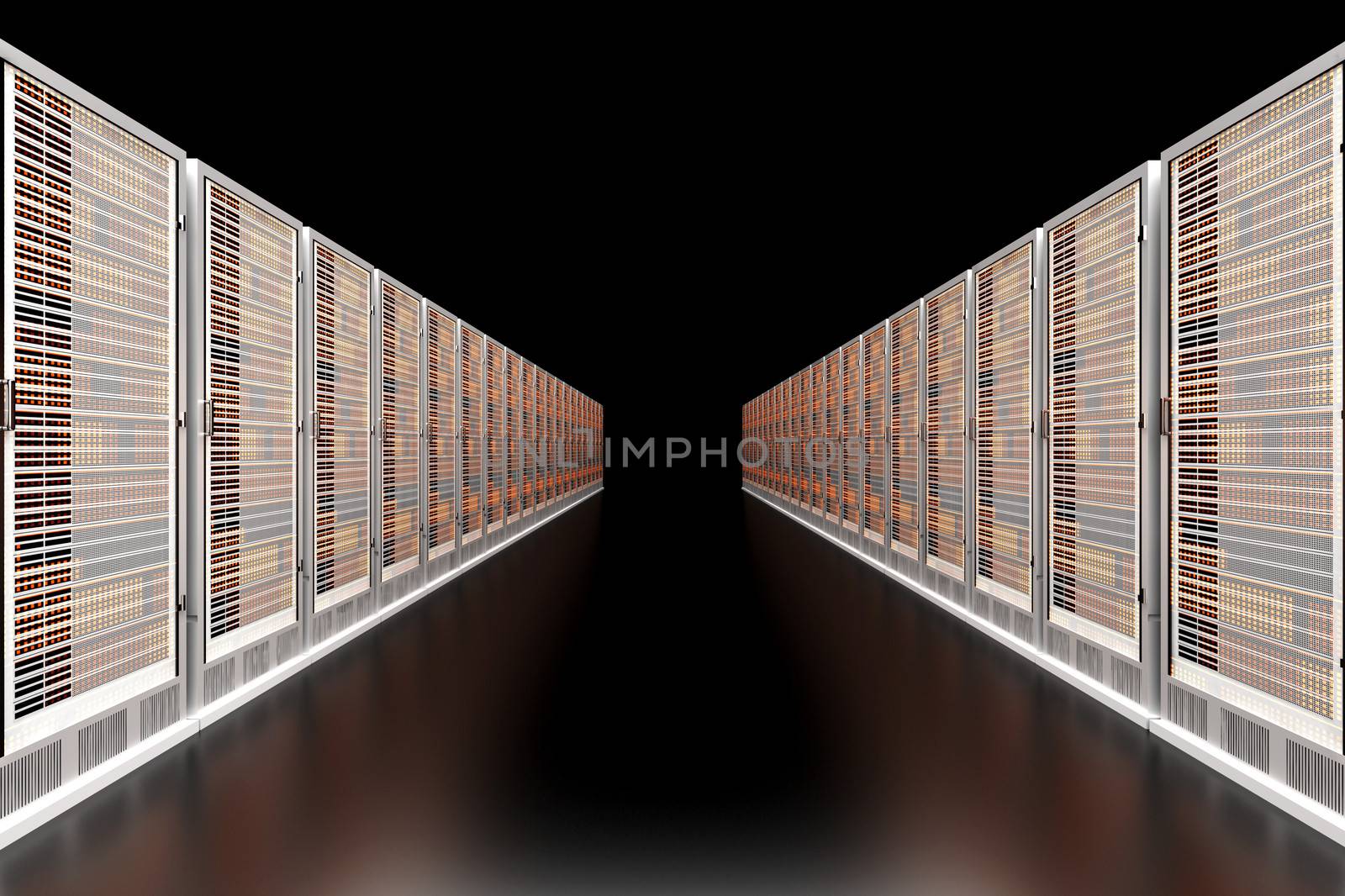 Server racks in a row. 3d illustration.