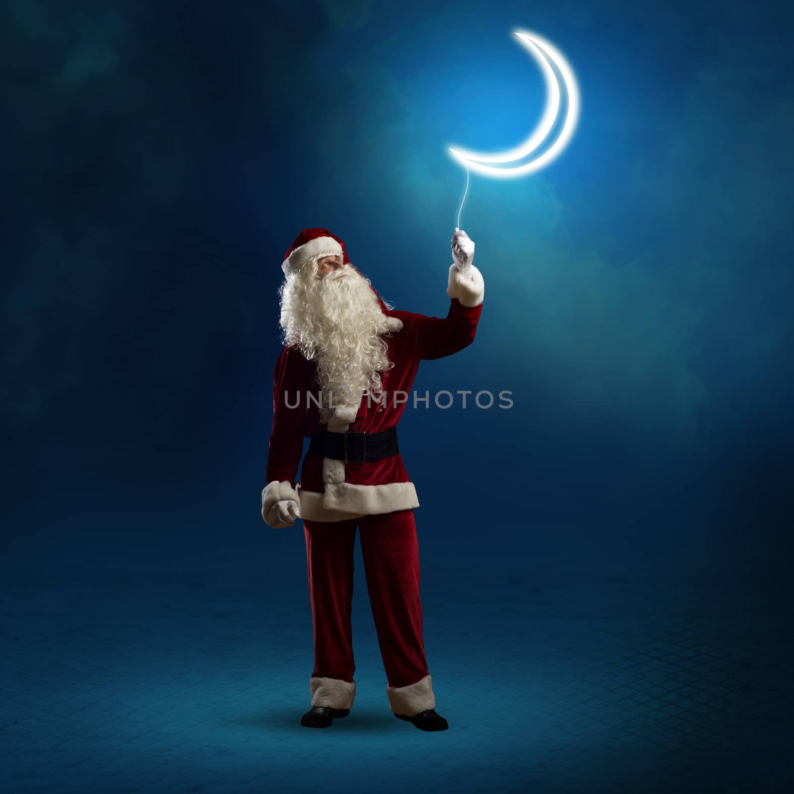 Santa Claus holding a shining moon by adam121
