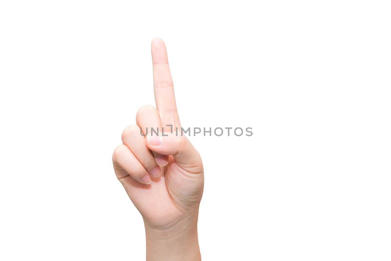 Hand with one finger up by IVYPHOTOS
