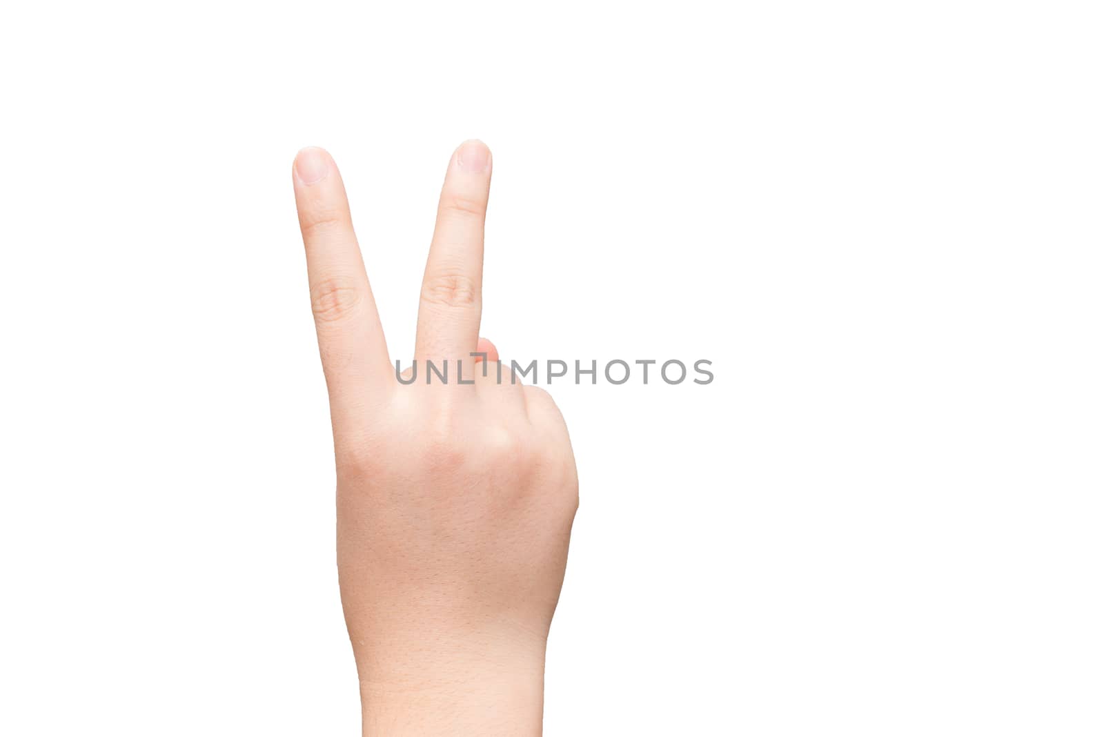 Hand with two fingers up by IVYPHOTOS