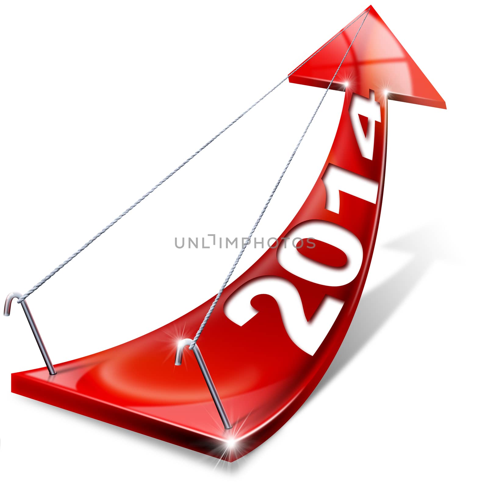 Red arrow with year 2014 tending upwards, the concept of economic success