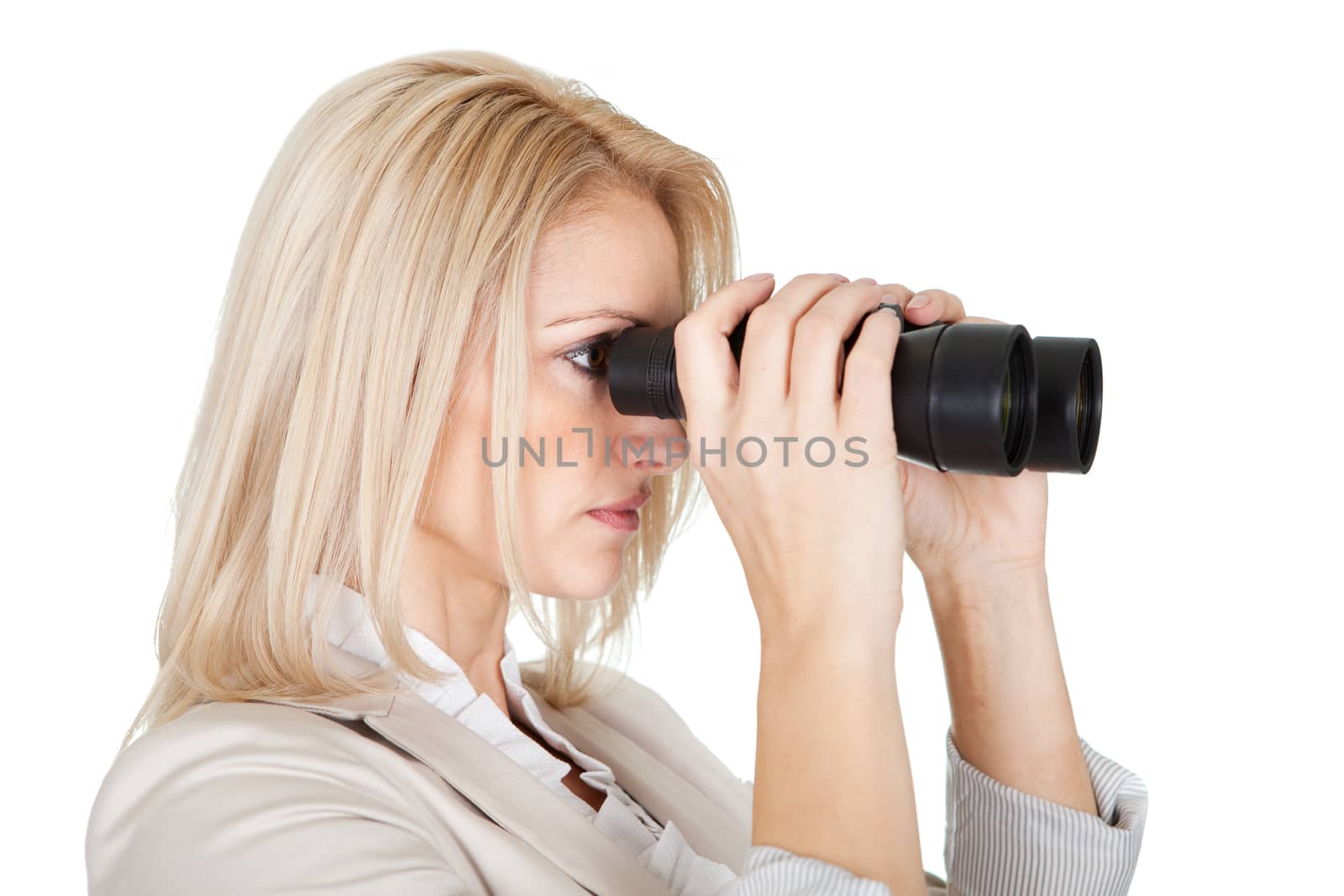 Businesswomen looking through binoculars by AndreyPopov