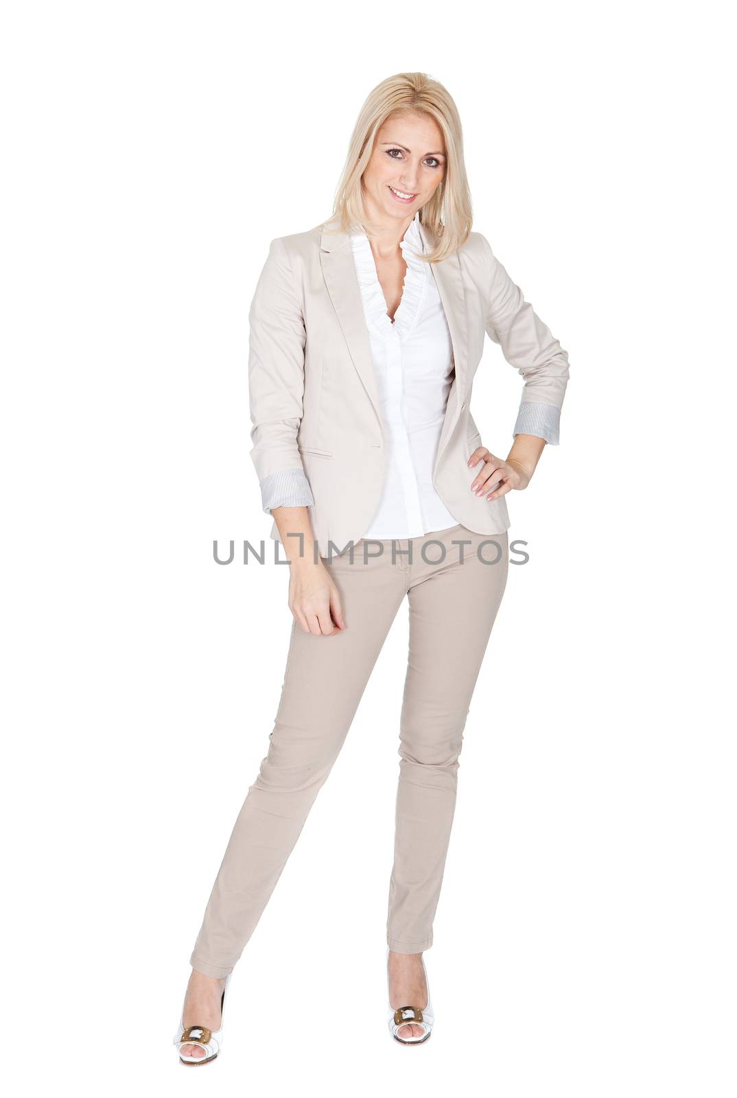 Portrait of beautiful successful businesswoman. Isolated on white