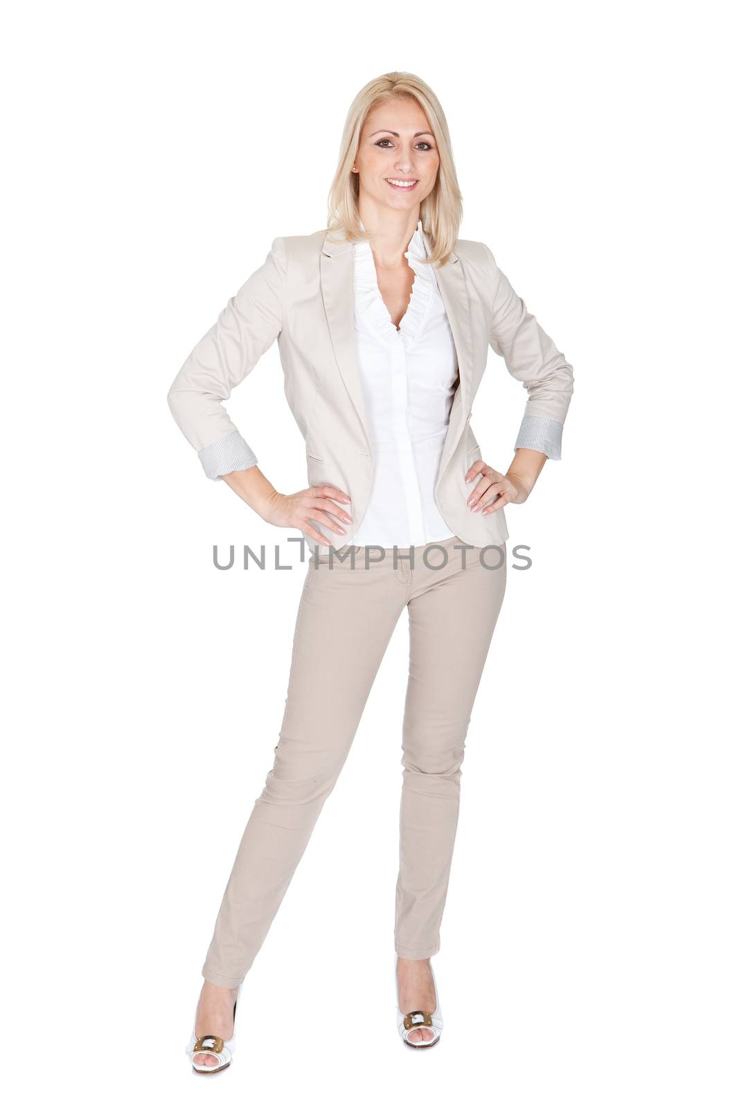 Portrait of beautiful successful businesswoman. Isolated on white