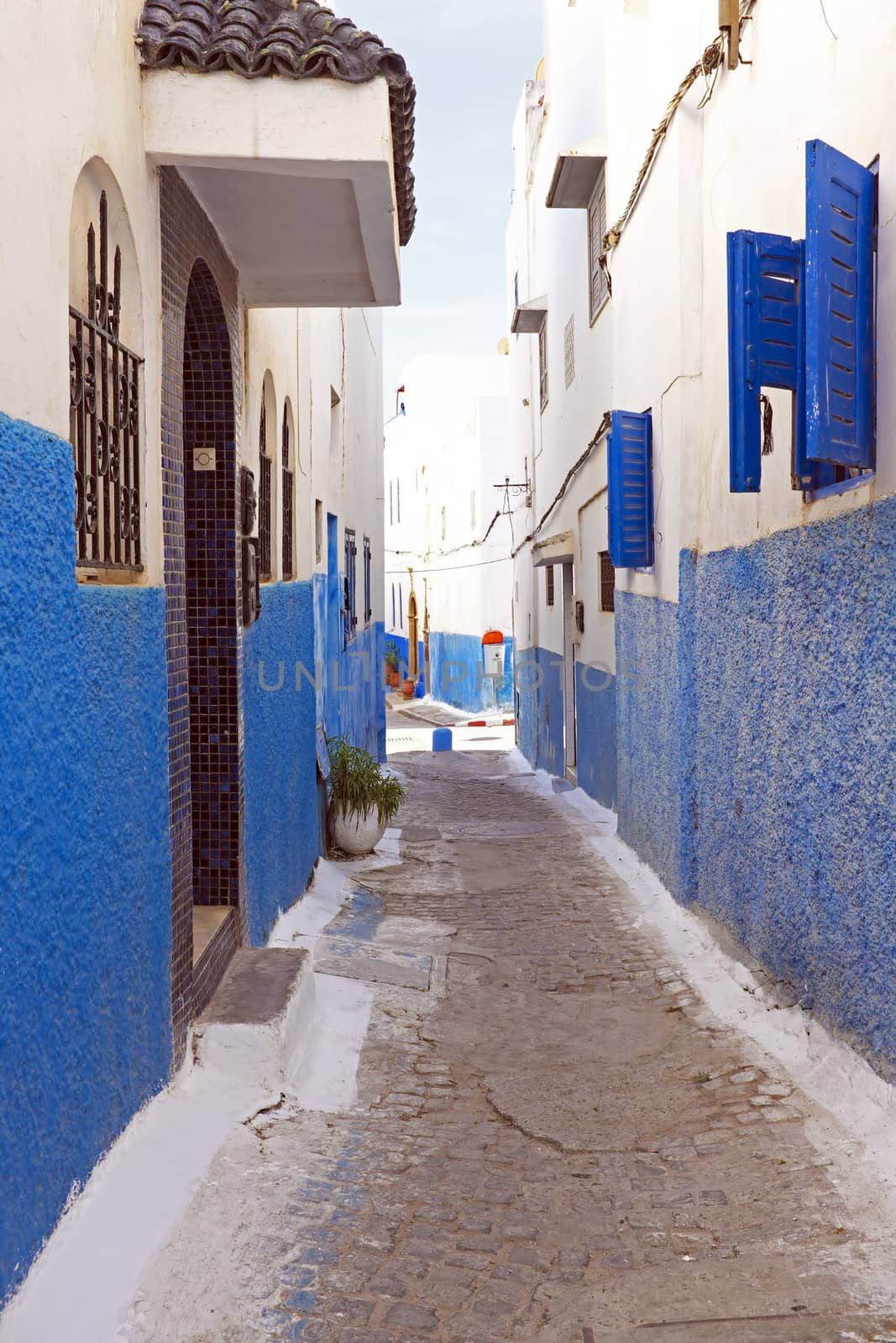 Colorful street of the Kasbah of the Udayas in Rabat, Morocco, Africa