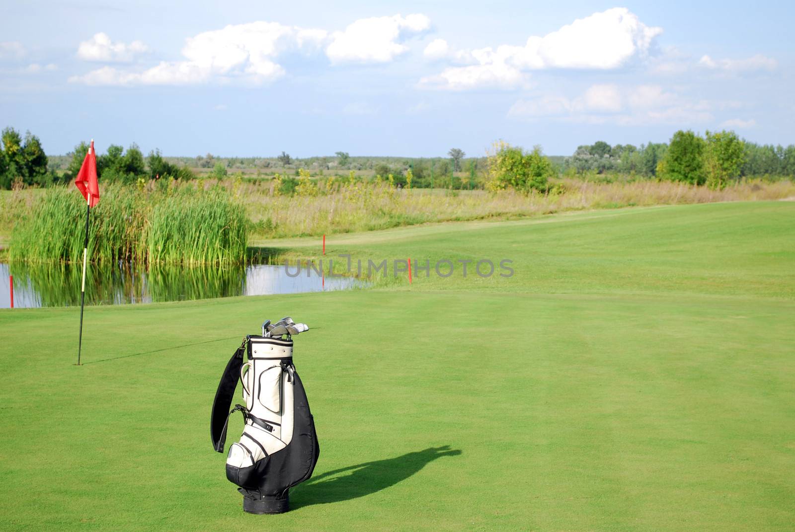 white golf bag on golf course by goce